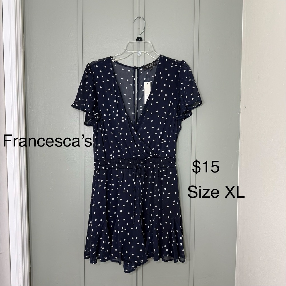 Francesca's Navy Polka Dot Dress